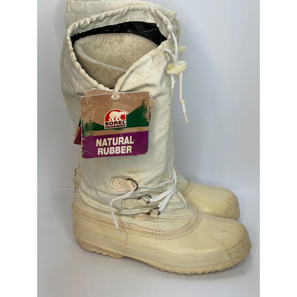 Vintage Sorel Snowlion White Winter Boots Made in Canada Womens 8 Natural Rubber - Picture 4 of 6